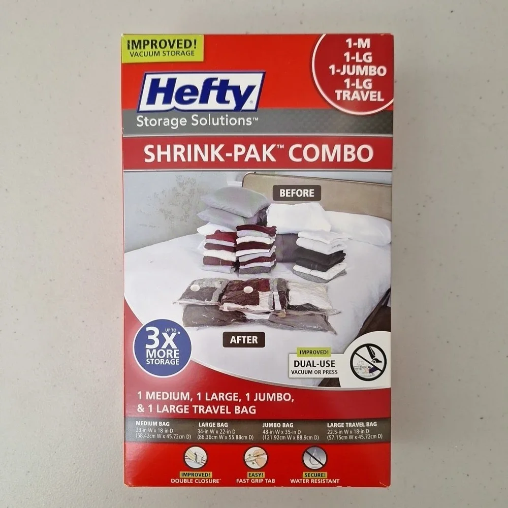 Hefty Shrink-Pak Bags Combo Set Vacuum Storage Bags Waterproof Reusable NEW